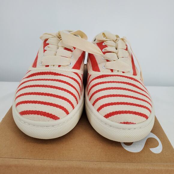 Soludos Marin Stripe Sneaker Woven Lace Up Poppy Red Ortholite Womens Size 7 New - Picture 2 of 8